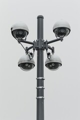 A street light with three cameras installed for surveillance purposes