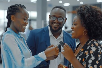 Obraz premium A group of three people examining a mobile device