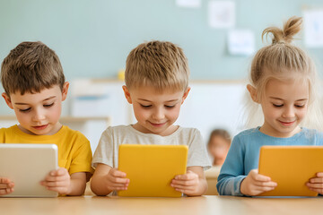 Children Using Tablets for Interactive Digital Learning | Modern Education and Technology in the Classroom