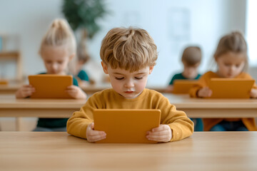 Children Using Tablets for Interactive Digital Learning | Modern Education and Technology in the Classroom
