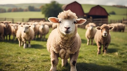 Fototapeta premium Farm animals, such as sheep, are adorable examples of farm animals.