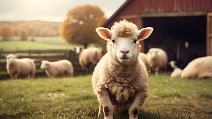 Obraz premium Farm animals, such as sheep, are adorable examples of farm animals.