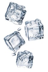 Obraz premium A collection of ice cubes arranged on a white surface, perfect for use in illustrations about cold temperatures or frozen drinks