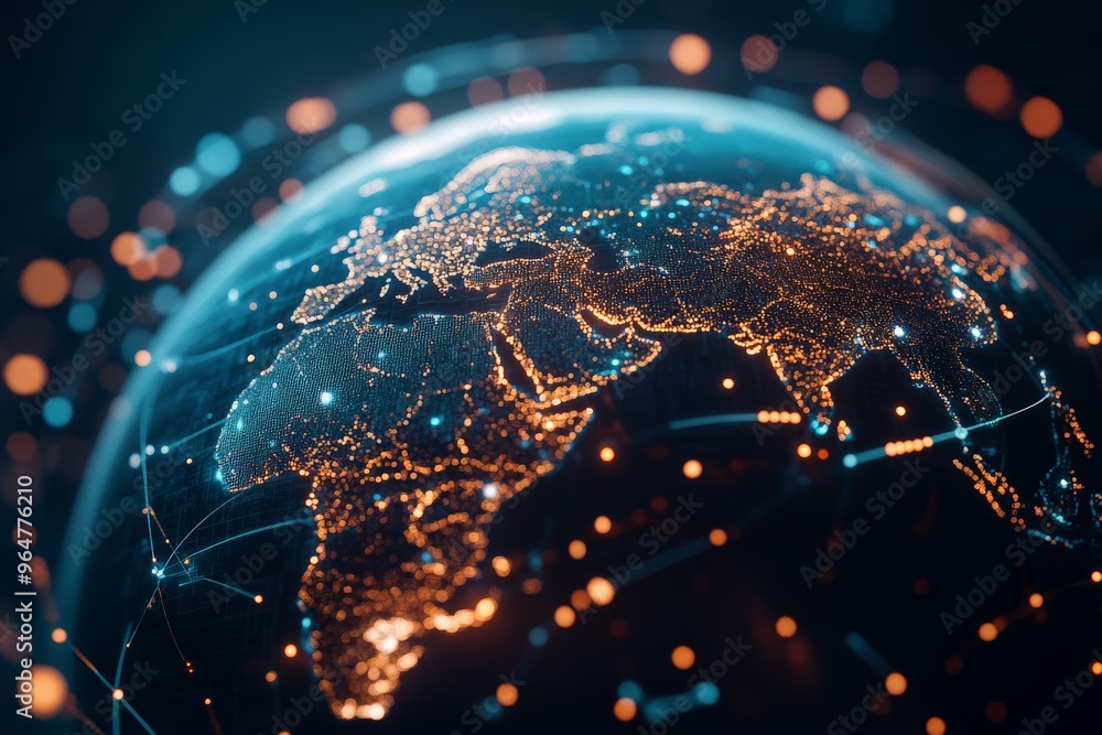 Aufkleber a digital rendering of a globe with glowing network connections, showcasing global connectivity and 