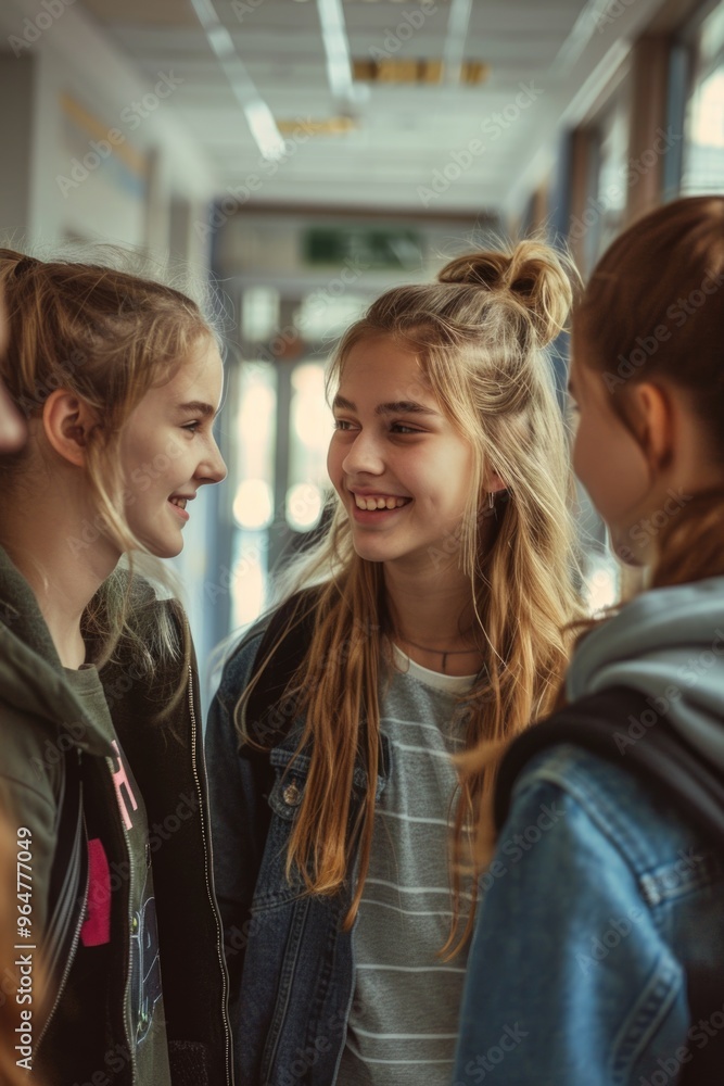 Canvas Prints A group of young girls stand together in a row, smiling and looking at the camera