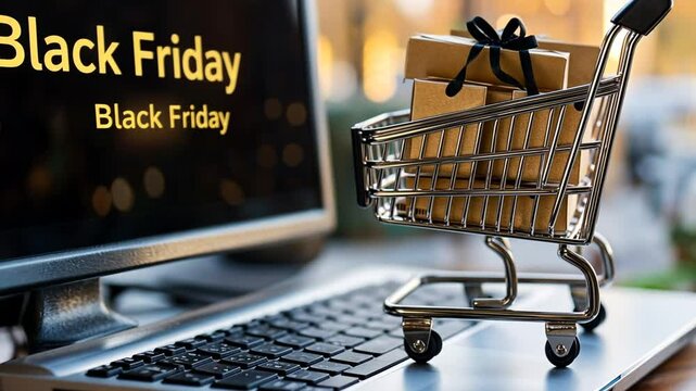 Online Shopping Cart Filled With Gifts During the Black Friday Sale Generative AI