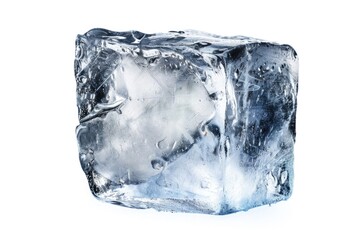 Obraz premium A block of ice sits atop a white surface, perfect for use in winter or cold-themed designs