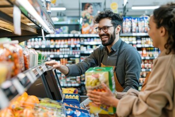 A couple shopping together at a grocery store