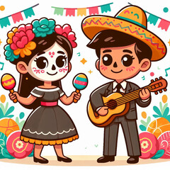 Couple in day of the dead costumes.