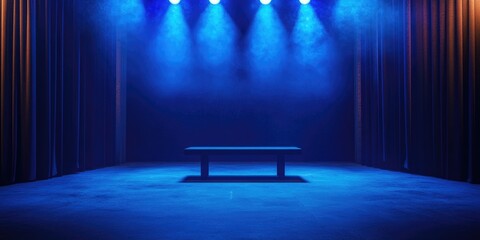 Stage with Blue Lights and Bench