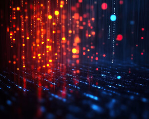 Fototapeta premium Vibrant abstract background with glowing particles in red and blue hues, creating a dynamic digital atmosphere for creative projects.