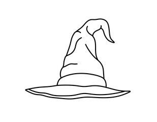 Vector isolated one single simple witch wizard hat  colorless black and white contour line easy drawing