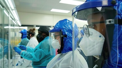 Team of Scientists in Full PPE Conducting Lab Work