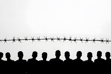 Naklejka premium Silhouette of a Crowd of Refugees or Illegal Immigrants | Migration Crisis and Humanitarian Struggle