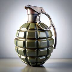 Detailed view of a standard-scale grenade on a neutral background. Generative AI