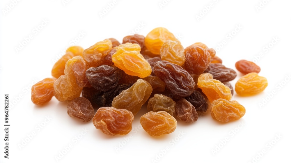 Wall mural Pile of mixed raisins on a white background. Healthy snack and nutrition concept