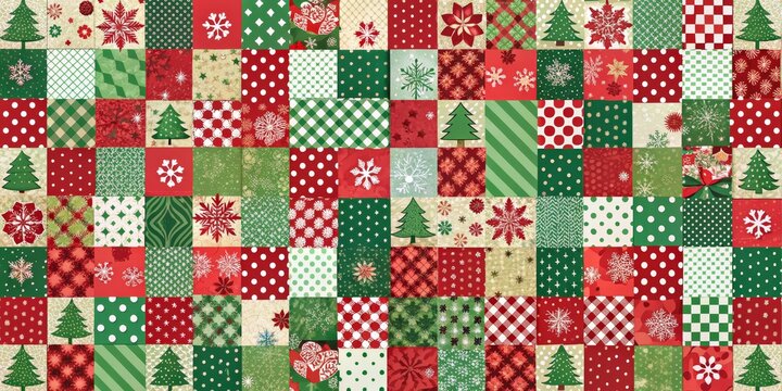 Christmas Quilt of Red and Green Patterns, Christmas, Holiday, Festive