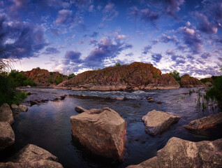 spring tree, stream, field, white clouds, landscape,rocks, river canyon