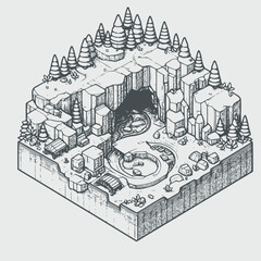 isometric illustration of jungle