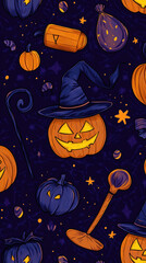 halloween seamless pattern with pumpkins