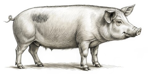 Fototapeta premium Pen and Ink Illustration of a Pig, Animal ,Farm ,Black and White