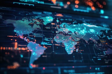 A Digital World Map with Data and Connections