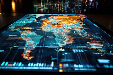 A Detailed Digital World Map With Data Overlays and Gridlines