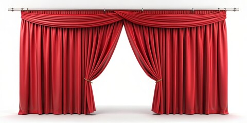 Red Velvet Curtains on a Stage, 3D Render, White Background, Curtain, Stage, Theater