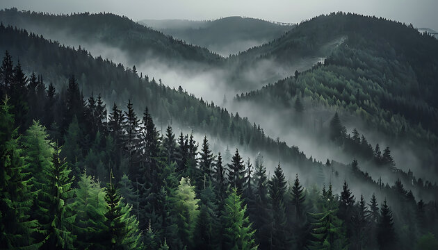 Mystical morning in the enchanted forest - Whispering woods in the mist
