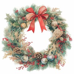 Fototapeta premium Christmas wreath plant isolated on white background 