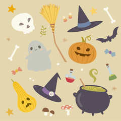 Halloween flat color set