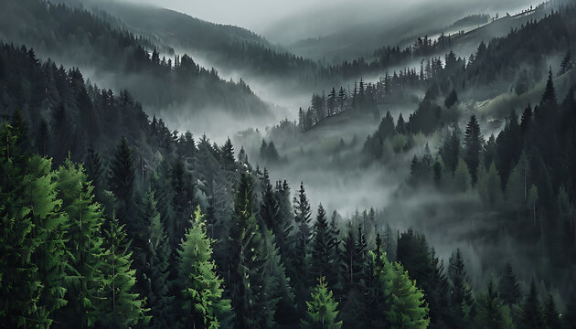 Mystical morning in the enchanted forest - Whispering woods in the mist