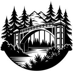 Forestpunk Bridge Art Vector silhouette