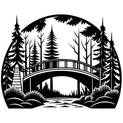 Forestpunk Bridge Art Vector silhouette