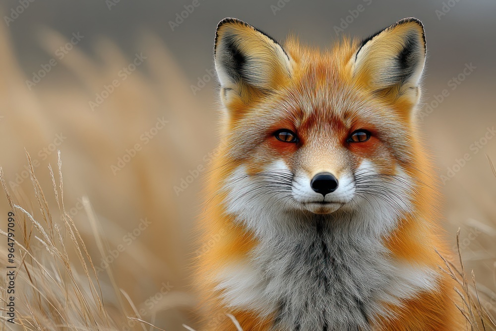 Wall mural Red Fox Portrait in a Field of Grass