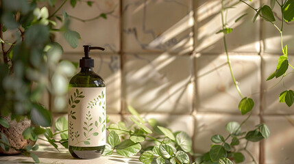 Hand wash pump bottle in bathroom 