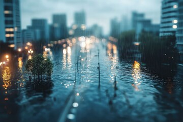 Fototapeta premium A City Submerged: The Silent Threat of Rising Waters