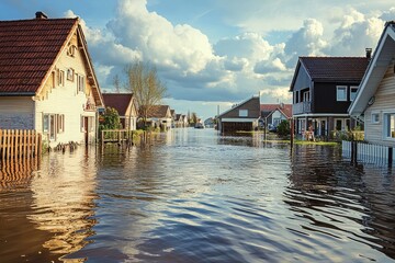 Fototapeta premium Submerged Dreams: A Coastal Town Battles Rising Tides