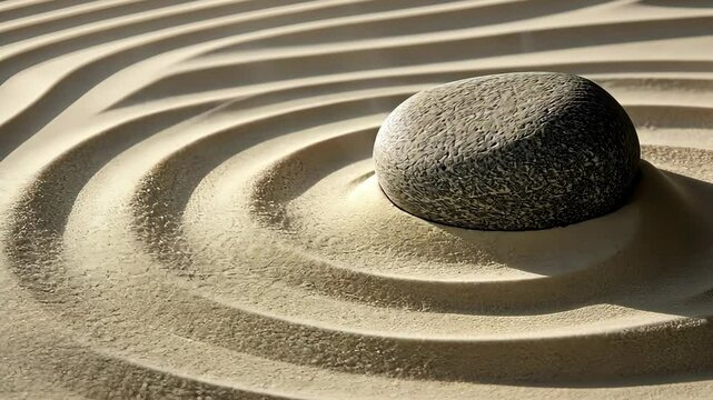 Zen garden with smooth stone on raked
