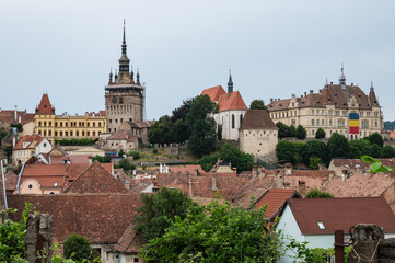 Fototapeta premium Old town in Sighisoara, Romania at evening.