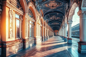 Obraz premium A Glimpse into Time: Ornate Railway Station bathed in Golden Light