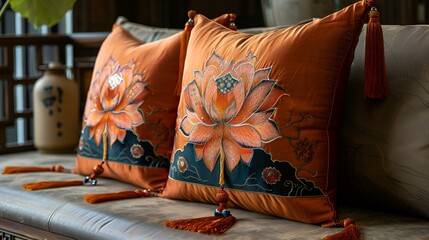 a close up of pillows. 