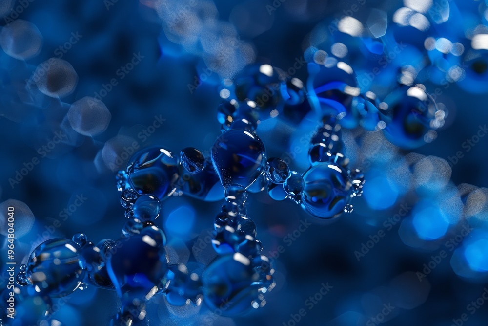 Poster a collection of sparkling blue droplets merges gracefully, reflecting light in intricate patterns, c
