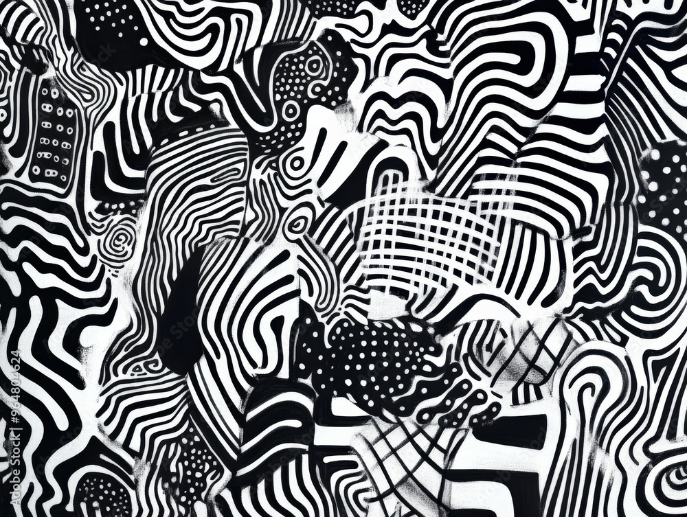 Wall mural Intricate black and white abstract design featuring swirling patterns