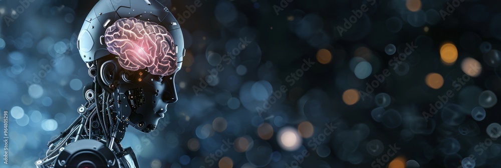 Aufkleber ai robot in profile against a dark backdrop, perfect for adding text or custom designs