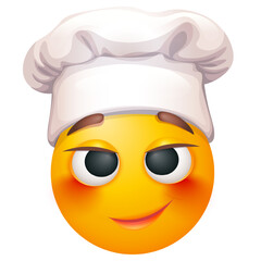 Female chef emoji  on white background. Emoticon with chef hat. Cute emoticon.