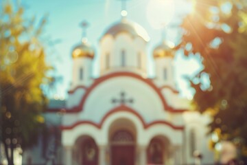 Blurred Orthodox church background with abstract Christian spiritual atmosphere