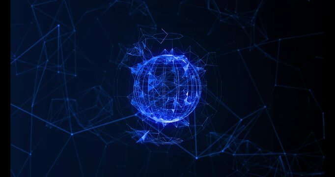Animation of network od connections over blue globe on black background