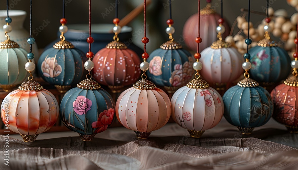 Poster a group of round lanterns.
