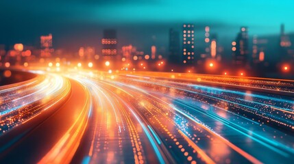 Obraz premium Futuristic traffic analysis, digital road management, glowing urban network